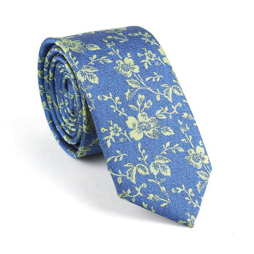 Blue & Green Floral Skinny Tie Neckties JayKirbyTies 