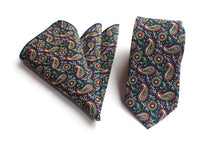 Load image into Gallery viewer, Blue Green Skinny Paisley Tie + Square Tie + Square JayKirbyTies 