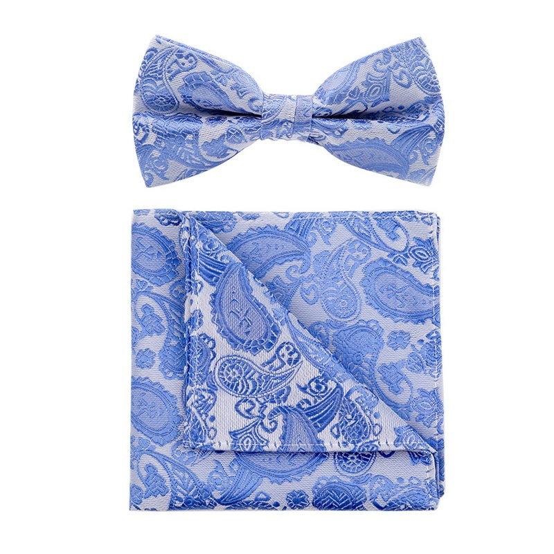 Blue Jacquard Paisley Bow Tie & Pocket Square Bow Tie + Square JayKirbyTies 