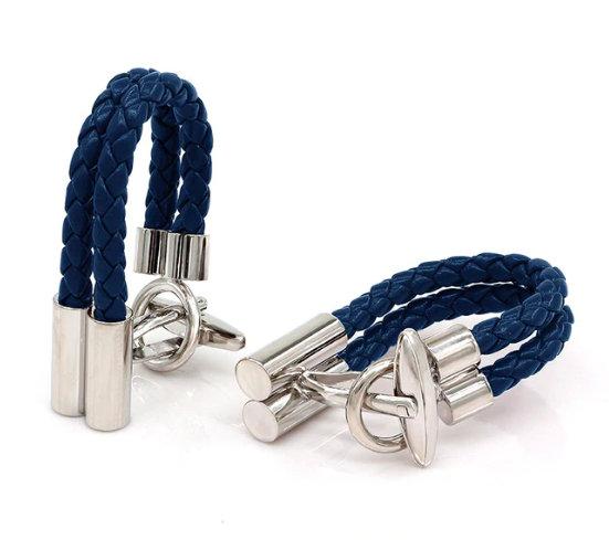 Blue Leather Braided Cufflinks Cufflinks JayKirbyTies 