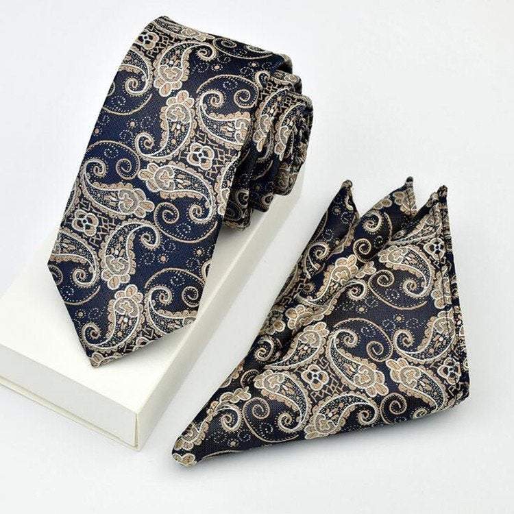 Blue Paisley Jacquard Tie & Pocket Square Tie + Square JayKirbyTies 