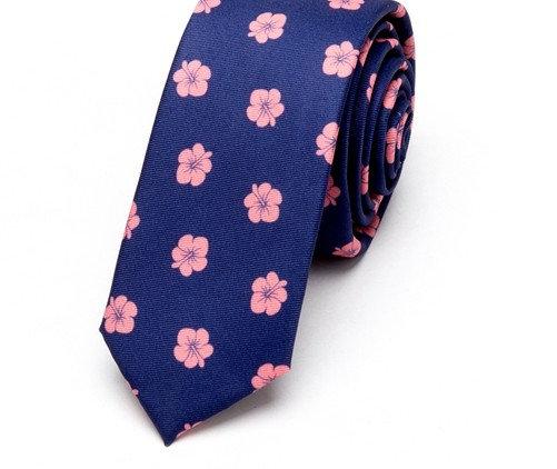Blue & Pink Floral Skinny Tie Neckties JayKirbyTies 