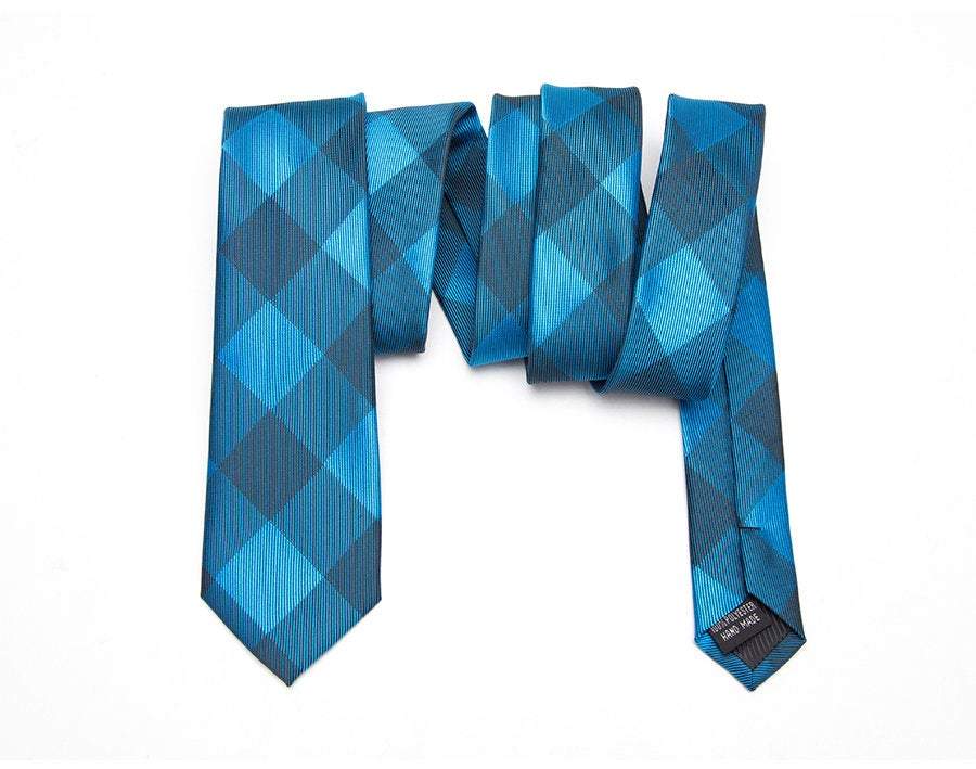 Blue Plaid Skinny Tie Neckties JayKirbyTies 