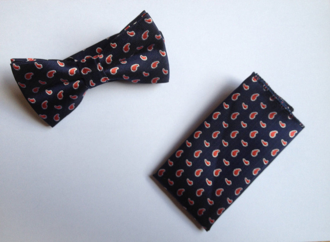 Blue Red Paisley Bow Tie & Pocket Square Set Bow Tie + Square JayKirbyTies 
