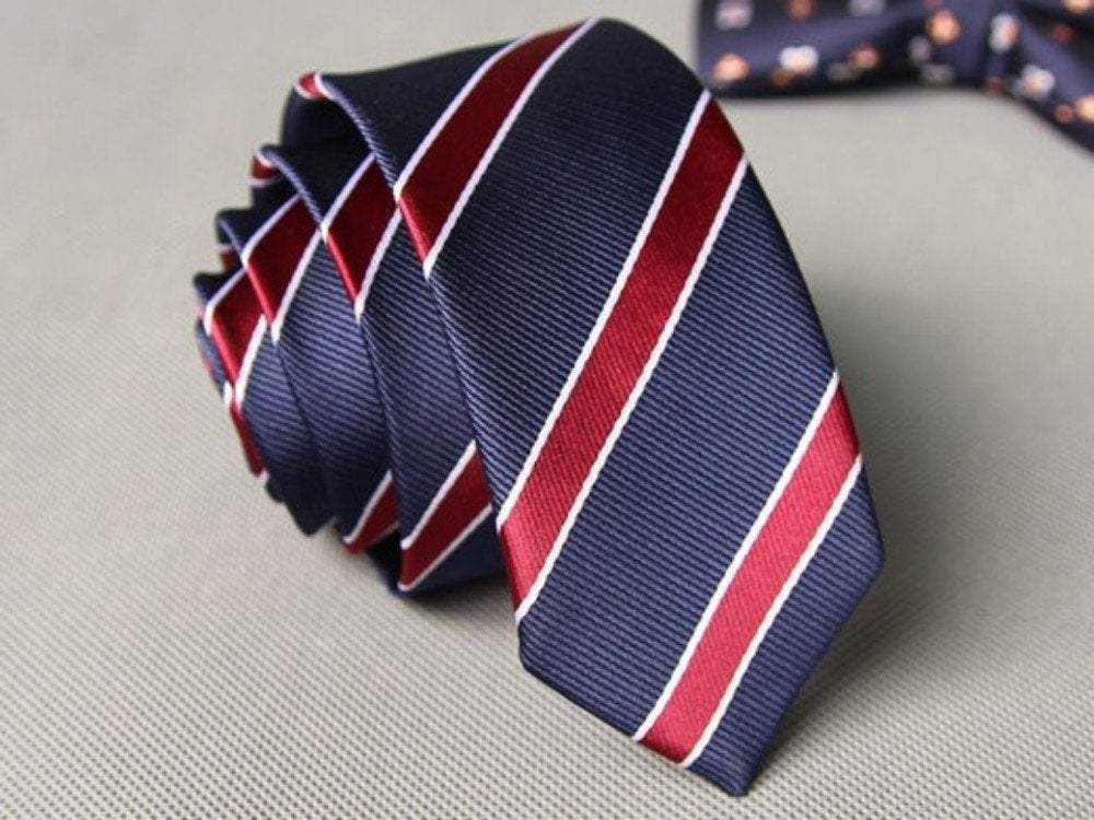 Blue Red Striped Skinny Tie Neckties JayKirbyTies 