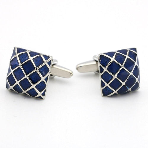 Blue & Silver Lattice Square Cufflinks Cufflinks JayKirbyTies 