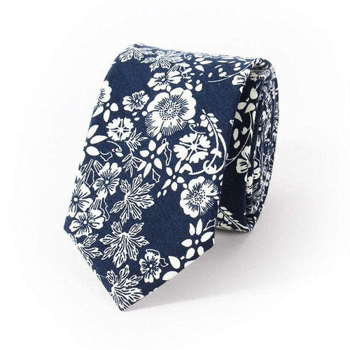 Blue Skinny Floral Tie Neckties JayKirbyTies 