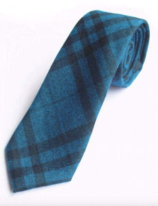 Blue Tartan Wool Skinny Tie Neckties JayKirbyTies 