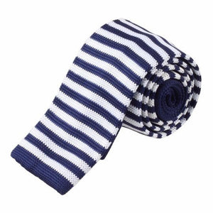 Blue & White Striped Knitted Tie Neckties JayKirbyTies 