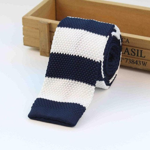 Blue & White Striped Knitted Tie Neckties JayKirbyTies 