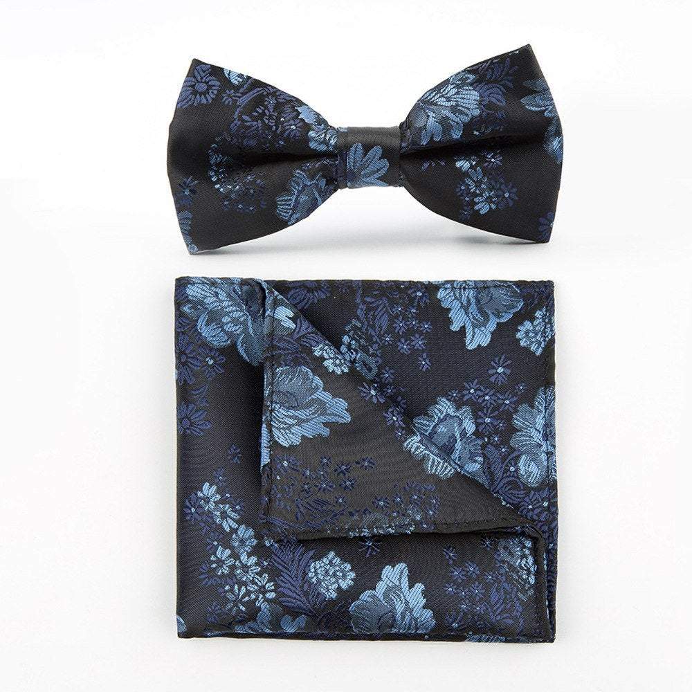 Blue/Black Floral Bow Tie & Pocket Square Bow Tie + Square JayKirbyTies 