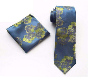 Blue/Green Floral Jacquard Tie & Pocket Square Tie + Square JayKirbyTies 