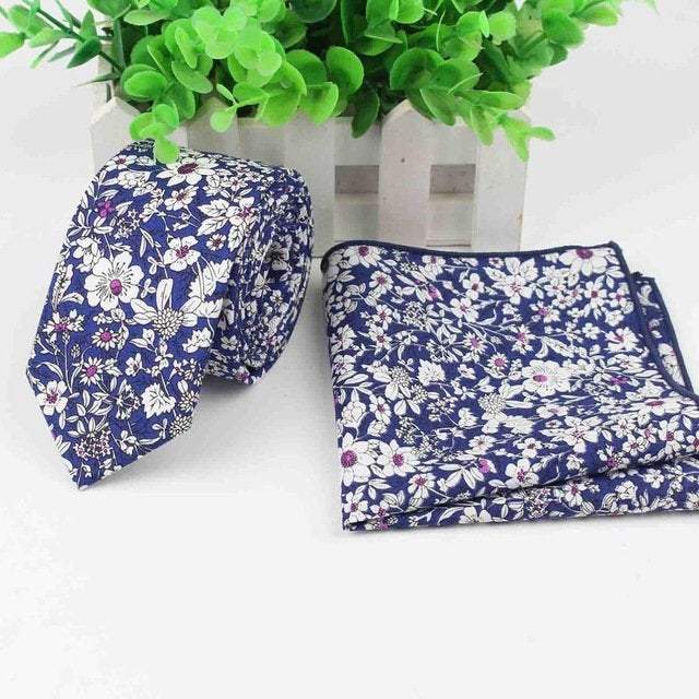 Blue/White Floral Skinny Tie & Pocket Square Tie + Square JayKirbyTies 
