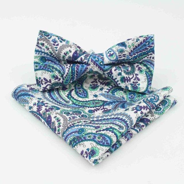 Blue/White Paisley Floral Bow Tie & Pocket Square Bow Tie + Square JayKirbyTies 