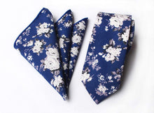 Load image into Gallery viewer, Brilliant Blue Floral Tie &amp; Pocket Square Tie + Square JayKirbyTies 