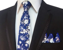 Load image into Gallery viewer, Brilliant Blue Floral Tie &amp; Pocket Square Tie + Square JayKirbyTies 