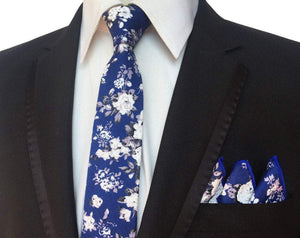 Brilliant Blue Floral Tie & Pocket Square Tie + Square JayKirbyTies 