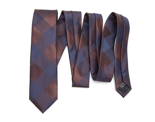 Brown & Blue Plaid Skinny Tie Neckties JayKirbyTies 