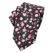 Load image into Gallery viewer, Brown Burgundy Floral Skinny Tie Neckties JayKirbyTies 