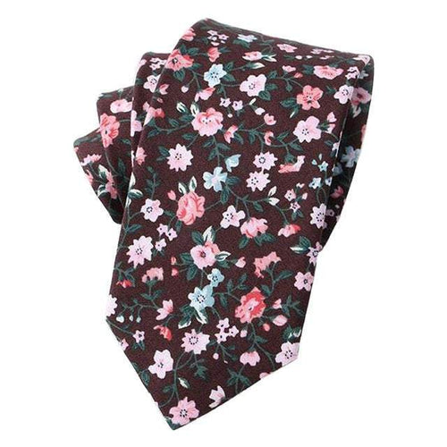 Brown Burgundy Floral Skinny Tie Neckties JayKirbyTies 