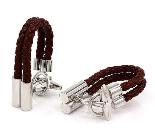 Brown Leather Braided Cufflinks Cufflinks JayKirbyTies 