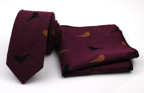 Burgundy bird tie & pocket square set Tie + Square JayKirbyTies 