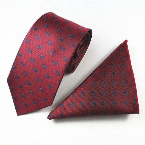 Burgundy Dog Skinny Tie & Pocket Square Tie + Square JayKirbyTies 