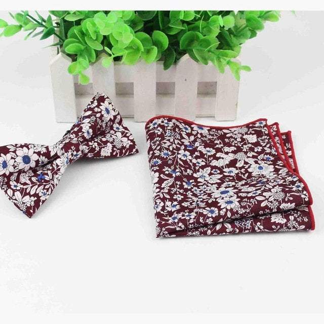 Burgundy Floral Bow Tie & Pocket Square Bow Tie + Square JayKirbyTies 