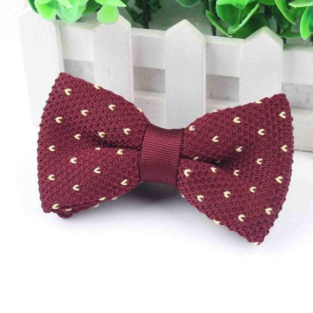Burgundy Knit Dotted Bow Tie Bow Ties JayKirbyTies 