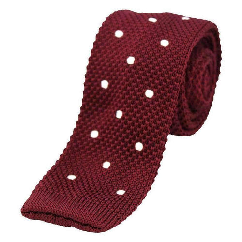Burgundy Polka Dot Knitted Tie Neckties JayKirbyTies 