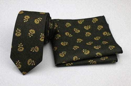 Chocolate Brown Floral Skinny Tie & Pocket Square Tie + Square JayKirbyTies 