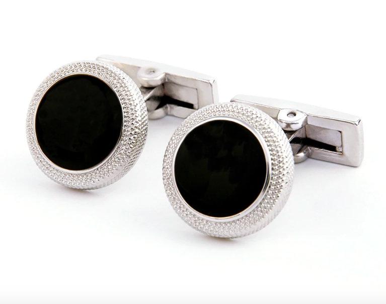Classic Silver & Black Round Cufflinks Cufflinks JayKirbyTies 