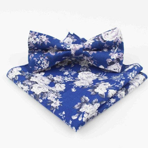 Cobalt Blue Floral Bow Tie & Pocket Square Bow Tie + Square JayKirbyTies 