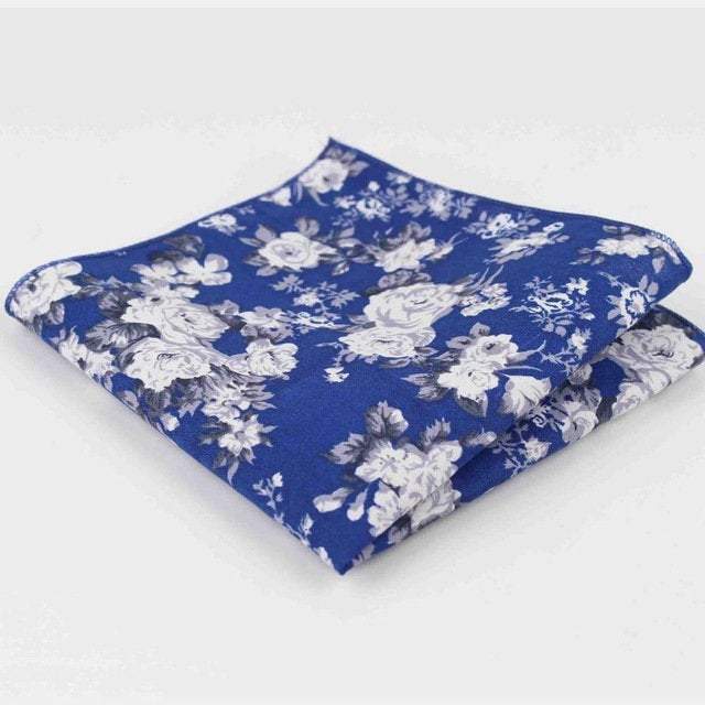 Cobalt Blue Floral Pocket Square Pocket Squares JayKirbyTies 