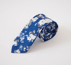Cobalt Blue Floral Skinny Tie Neckties JayKirbyTies 