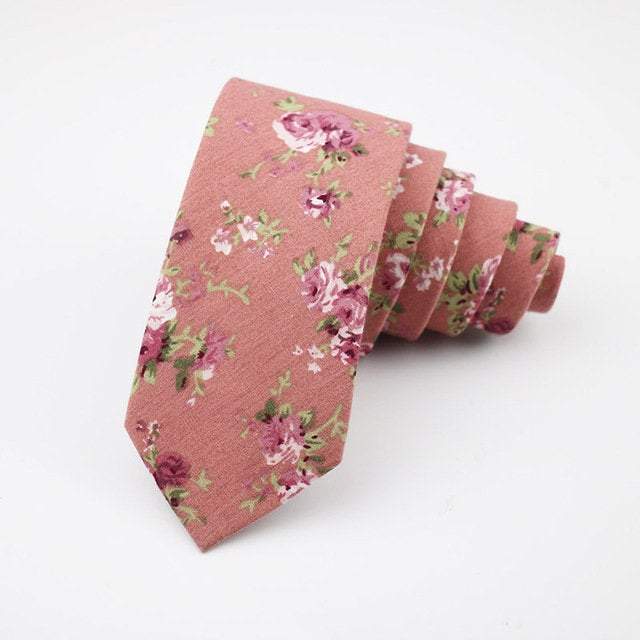 Coral Floral Skinny Tie Neckties JayKirbyTies 