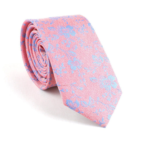 Coral Floral Skinny Tie Neckties JayKirbyTies 