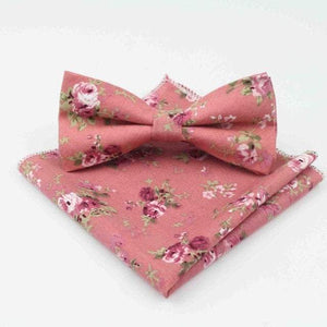 Coral Pink Floral Bow Tie & Pocket Square Bow Tie + Square JayKirbyTies 