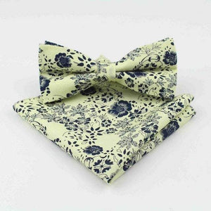 Cream Floral Bow Tie & Pocket Square Bow Tie + Square JayKirbyTies 