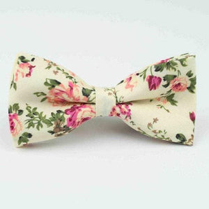 Cream/Beige Floral Bow Tie Bow Ties JayKirbyTies 