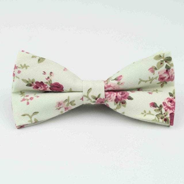 Cream/Beige Floral Bow Tie Bow Ties JayKirbyTies 
