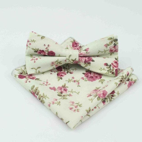 Cream/Beige Floral Bow Tie & Pocket Square Bow Tie + Square JayKirbyTies 