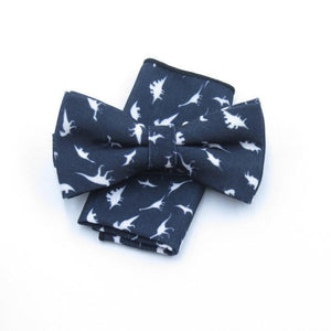 Dark Blue Dinosaur Bow Tie & Pocket Square Bow Tie + Square JayKirbyTies 