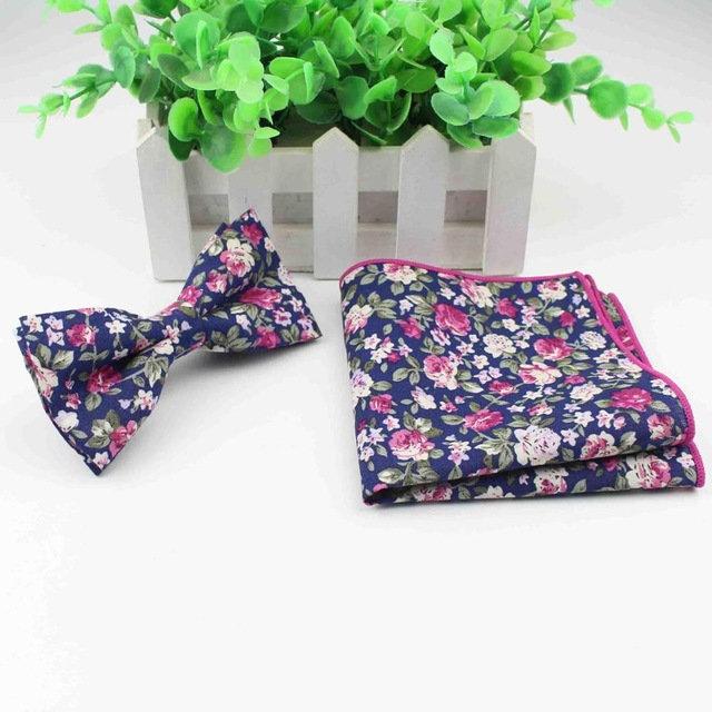Dark Blue Floral Bow Tie & Pocket Square Set Bow Tie + Square JayKirbyTies 
