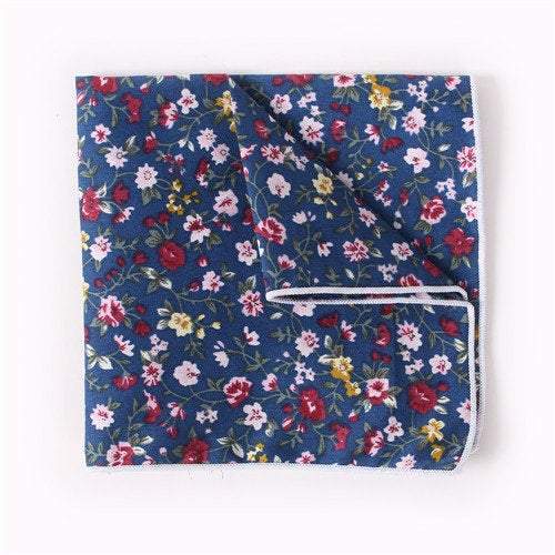 Dark Blue Floral Pocket Square Pocket Squares JayKirbyTies 