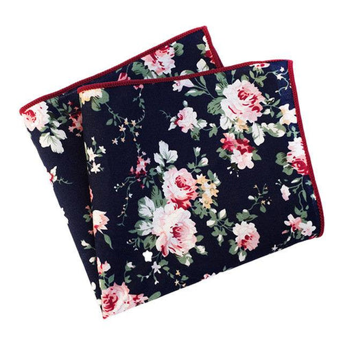 Dark Blue Floral Pocket Square Pocket Squares JayKirbyTies 