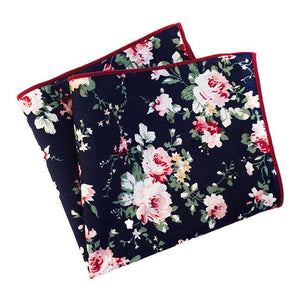 Dark Blue Floral Pocket Square Pocket Squares JayKirbyTies 