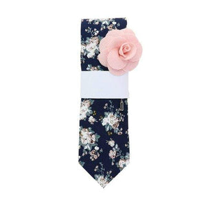 Dark Blue Floral Skinny Tie & Lapel Pin Tie + Lapel Pin JayKirbyTies 