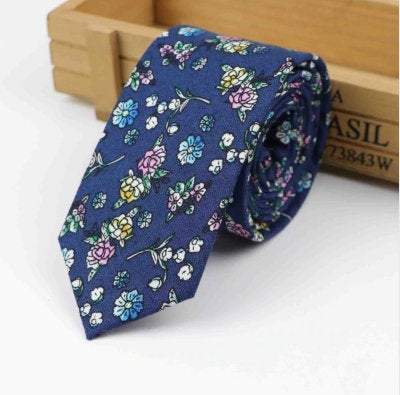 Dark Blue Floral Skinny Tie Neckties JayKirbyTies 