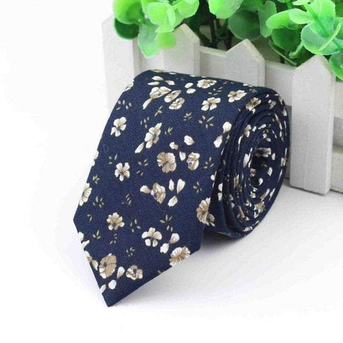 Dark Blue Floral Skinny Tie Neckties JayKirbyTies 